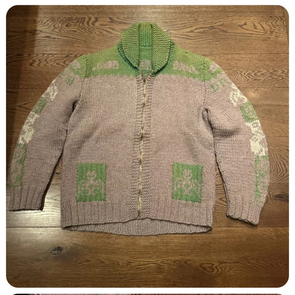 Vintage Rare Large Cowichan Zip Up Sweater 1960s